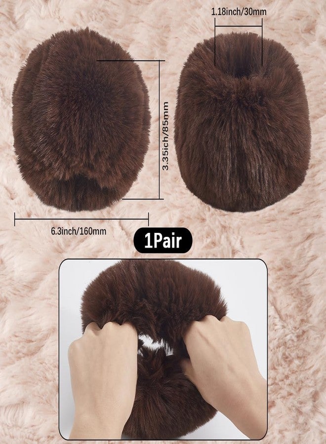 CABODYALS Brown Faux Fur Cuffs Wrist Arm Warmers Coffee Winter Short Plush Fuzzy Cuff Oversleeve Arm Warmer Gloves Wristband Sleeves Furry Bands for Women Bracelet Cosplay Party Costumes Gifts Supply - Image 2